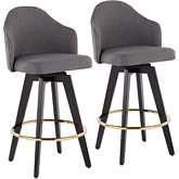 Ahoy 26" Counter Stool in Grey Fabric, Gold & Black Wood (Set of 2)